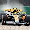 MELBOURNE, AUSTRALIA - MARCH 31: Lando Norris of Great Britain driving the (4) McLaren MCL60 Mercedes runs wide during practice ahead of the F1 Grand Prix of Australia at Albert Park Grand Prix Circuit on March 31, 2023 in Melbourne, Australia. (Photo by Peter Fox/Getty Images)