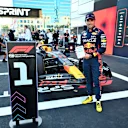 BAKU, AZERBAIJAN - APRIL 29: Sprint winner Sergio Perez of Mexico and Oracle Red Bull Racing celebrates in parc ferme  during the Sprint ahead of the F1 Grand Prix of Azerbaijan at Baku City Circuit on April 29, 2023 in Baku, Azerbaijan. (Photo by Dan Mullan - Formula 1/Formula 1 via Getty Images)