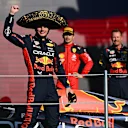 MEXICO CITY, MEXICO - OCTOBER 29: Race winner Max Verstappen of the Netherlands and Oracle Red Bull Racing celebrates on the podium after the F1 Grand Prix of Mexico at Autodromo Hermanos Rodriguez on October 29, 2023 in Mexico City, Mexico. (Photo by Clive Mason - Formula 1/Formula 1 via Getty Images)