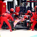 MIAMI, FLORIDA - MAY 07: Charles Leclerc of Monaco driving the (16) Ferrari SF-23 makes a pitstop during the F1 Grand Prix of Miami at Miami International Autodrome on May 07, 2023 in Miami, Florida. (Photo by Dan Istitene - Formula 1/Formula 1 via Getty Images)