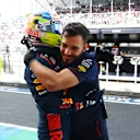 MIAMI, FLORIDA - MAY 06: Pole position qualifier Sergio Perez of Mexico and Oracle Red Bull Racing celebrates in parc ferme during qualifying ahead of the F1 Grand Prix of Miami at Miami International Autodrome on May 06, 2023 in Miami, Florida. (Photo by Mark Thompson/Getty Images)