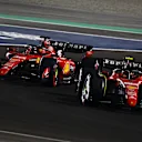 LUSAIL CITY, QATAR - OCTOBER 07: Carlos Sainz of Spain driving (55) the Ferrari SF-23 leads Charles Leclerc of Monaco driving the (16) Ferrari SF-23 during the Sprint ahead of the F1 Grand Prix of Qatar at Lusail International Circuit on October 07, 2023 in Lusail City, Qatar. (Photo by Clive Rose/Getty Images)