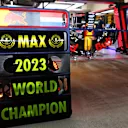 LUSAIL CITY, QATAR - OCTOBER 07: A pit board celebrating the 2023 F1 World Drivers Championship victory of Max Verstappen of the Netherlands and Oracle Red Bull Racing in the Pitlane after the Sprint ahead of the F1 Grand Prix of Qatar at Lusail International Circuit on October 07, 2023 in Lusail City, Qatar. (Photo by Mark Thompson/Getty Images)