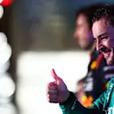 JEDDAH, SAUDI ARABIA - MARCH 19: Third placed Fernando Alonso of Spain and Aston Martin F1 Team celebrates on the podium during the F1 Grand Prix of Saudi Arabia at Jeddah Corniche Circuit on March 19, 2023 in Jeddah, Saudi Arabia. (Photo by Dan Istitene - Formula 1/Formula 1 via Getty Images)