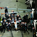 SINGAPORE, SINGAPORE - SEPTEMBER 17: Alexander Albon of Thailand driving the (23) Williams FW45 Mercedes makes a pitstop during the F1 Grand Prix of Singapore at Marina Bay Street Circuit on September 17, 2023 in Singapore, Singapore. (Photo by Bryn Lennon - Formula 1/Formula 1 via Getty Images)