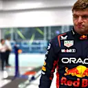 SINGAPORE, SINGAPORE - SEPTEMBER 16: Eleventh placed qualifier Max Verstappen of the Netherlands and Oracle Red Bull Racing reacts in the FIA garage during qualifying ahead of the F1 Grand Prix of Singapore at Marina Bay Street Circuit on September 16, 2023 in Singapore, Singapore. (Photo by Dan Istitene - Formula 1/Formula 1 via Getty Images)