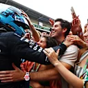 BARCELONA, SPAIN - JUNE 04: Third placed George Russell of Great Britain and Mercedes celebrates in parc ferme during the F1 Grand Prix of Spain at Circuit de Barcelona-Catalunya on June 04, 2023 in Barcelona, Spain. (Photo by Mark Thompson/Getty Images)