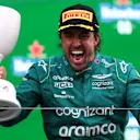 ZANDVOORT, NETHERLANDS - AUGUST 27: Second placed Fernando Alonso of Spain and Aston Martin F1 Team celebrates on the podium during the F1 Grand Prix of The Netherlands at Circuit Zandvoort on August 27, 2023 in Zandvoort, Netherlands. (Photo by Dean Mouhtaropoulos/Getty Images)