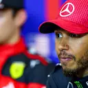 AUSTIN, TEXAS - OCTOBER 20: Third placed qualifier Lewis Hamilton of Great Britain and Mercedes talks in a press conference after qualifying ahead of the F1 Grand Prix of United States at Circuit of The Americas on October 20, 2023 in Austin, Texas. (Photo by Dan Istitene/Getty Images)