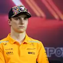 SINGAPORE, SINGAPORE - SEPTEMBER 19: Oscar Piastri of Australia and McLaren attends the Drivers Press Conference during previews ahead of the F1 Grand Prix of Singapore at Marina Bay Street Circuit on September 19, 2024 in Singapore, Singapore. (Photo by Lars Baron/Getty Images)