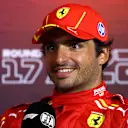 BAKU, AZERBAIJAN - SEPTEMBER 14: Third placed qualifier Carlos Sainz of Spain and Ferrari attends the press conference after qualifying ahead of the F1 Grand Prix of Azerbaijan at Baku City Circuit on September 14, 2024 in Baku, Azerbaijan. (Photo by Clive Rose/Getty Images)