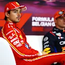 SPA, BELGIUM - JULY 27: Second placed Charles Leclerc of Monaco and Ferrari attends the press conference after qualifying ahead of the F1 Grand Prix of Belgium at Circuit de Spa-Francorchamps on July 27, 2024 in Spa, Belgium. (Photo by Bryn Lennon/Getty Images)