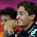 MONZA, ITALY - AUGUST 31: George Russell of Great Britain and Mercedes attends the Drivers Press Conference during qualifying ahead of the F1 Grand Prix of Italy at Autodromo Nazionale Monza on August 31, 2024 in Monza, Italy. (Photo by Bryn Lennon/Getty Images)