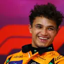 MONZA, ITALY - AUGUST 31: Lando Norris of Great Britain and McLaren attends the Drivers Press Conference during qualifying ahead of the F1 Grand Prix of Italy at Autodromo Nazionale Monza on August 31, 2024 in Monza, Italy. (Photo by Bryn Lennon/Getty Images)