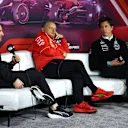 LAS VEGAS, NEVADA - NOVEMBER 21: Oliver Oakes, Team Principal of Alpine F1, Ferrari Team Principal Frederic Vasseur and Mercedes GP Executive Director Toto Wolff attend the Team Principals Press Conference during practice ahead of the F1 Grand Prix of Las Vegas at Las Vegas Strip Circuit on November 21, 2024 in Las Vegas, Nevada. (Photo by Clive Rose/Getty Images)