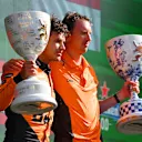 ZANDVOORT, NETHERLANDS - AUGUST 25: Race winner Lando Norris of Great Britain and McLaren and Will Joseph, Director, Race Engineering at McLaren celebrate in parc ferme after the F1 Grand Prix of Netherlands at Circuit Zandvoort on August 25, 2024 in Zandvoort, Netherlands. (Photo by Rudy Carezzevoli/Getty Images)