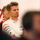JEDDAH, SAUDI ARABIA - MARCH 08: Nico Hulkenberg of Germany and Haas F1 looks on in the garage during final practice ahead of the F1 Grand Prix of Saudi Arabia at Jeddah Corniche Circuit on March 08, 2024 in Jeddah, Saudi Arabia. (Photo by Peter Fox - Formula 1/Formula 1 via Getty Images)