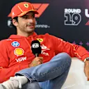 AUSTIN, TEXAS - OCTOBER 17: Carlos Sainz of Spain and Ferrari attends the Drivers Press Conference during previews ahead of the F1 Grand Prix of United States at Circuit of The Americas on October 17, 2024 in Austin, Texas. (Photo by Mark Sutton/Getty Images)