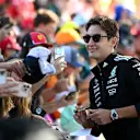 MELBOURNE, AUSTRALIA - MARCH 14: George Russell of Great Britain and Mercedes AMG Petronas F1 Team meets some fans prior to practice ahead of the F1 Grand Prix of Australia at Albert Park Grand Prix Circuit on March 14, 2025 in Melbourne, Australia. (Photo by Clive Mason/Getty Images)