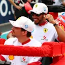 MIAMI, FLORIDA - MAY 04: Charles Leclerc of Monaco and Scuderia Ferrari and Lewis Hamilton of Great Britain and Scuderia Ferrari at the Lego drivers parade prior to the F1 Grand Prix of Miami at Miami International Autodrome on May 04, 2025 in Miami, Florida. (Photo by Bryn Lennon - Formula 1/Formula 1 via Getty Images)