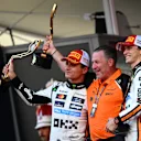 MONTE-CARLO, MONACO - MAY 25: Race winner Lando Norris of Great Britain and McLaren, Third placed Oscar Piastri of Australia and McLaren and Zak Brown, Chief Executive Officer of McLaren celebrate on the podium during the F1 Grand Prix of Monaco at Circuit de Monaco on May 25, 2025 in Monte-Carlo, Monaco. (Photo by Rudy Carezzevoli/Getty Images)