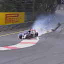 Toro Rosso's Max Verstappen has a huge crash after colliding with Romain Grosjean's Lotus © FOWC Ltd