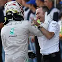 Race winner Lewis Hamilton (GBR) Mercedes AMG F1 celebrates in parc ferme with Paddy Lowe (GBR) Mercedes AMG F1 Executive Director (Technical). Formula One World Championship, Rd16, Russian Grand Prix, Race, Sochi Autodrom, Sochi, Krasnodar Krai, Russia, Sunday, 12 October 2014 © Sutton Images. No reproduction without permission