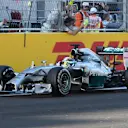 Race winner Lewis Hamilton (GBR) Mercedes AMG F1 W05 crosses the line. Formula One World Championship, Rd16, Russian Grand Prix, Race, Sochi Autodrom, Sochi, Krasnodar Krai, Russia, Sunday, 12 October 2014 © Sutton Images. No reproduction without permission