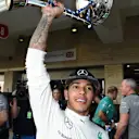Race winner Lewis Hamilton (GBR) Mercedes AMG F1 celebrates with the trophy. Formula One World Championship, Rd17, United States Grand Prix, Race, Austin, Texas, USA, Sunday, 2 November 2014