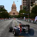 AUSTIN, TX - OCTOBER 29: Sebastian Vettel of Germany and Infiniti Red Bull Racing drives along North Congress Avenue backdropped by the Texas Capitol building during previews ahead of the United States Formula One Grand Prix on the streets of Austin on October 29, 2014 in Austin, United States. © Dan Istitene/Getty Images/Red Bull