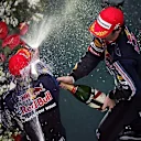 Mark Webber (AUS) Red Bull Racing and Sebastian Vettel (GER) Red Bull Racing on the podium. Formula One World Championship, Rd 3, Chinese Grand Prix, Race Day, Shanghai, China, Sunday, 19 April 2009