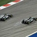 Nico Rosberg (GER) Mercedes AMG F1 W05 leads Lewis Hamilton (GBR) Mercedes AMG F1 W05. Formula One World Championship, Rd3, Bahrain Grand Prix, Race, Bahrain International Circuit, Sakhir, Bahrain, Sunday, 6 April 2014