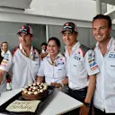 Happy Birthday to Monisha Kaltenborn (AUT) Sauber Team Principal. (L to R): Simona de Silvestro (SUI) Sauber; Adrian Sutil (GER) Sauber; Monisha Kaltenborn (AUT) Sauber Team Prinicpal; Esteban Gutierrez (MEX) Sauber and Giedo van der Garde (NDL) Sauber Test and Reserve Driver. Formula One World Championship, Rd5, Spanish Grand Prix, Qualifying, Barcelona, Spain, Saturday, 10 May 2014