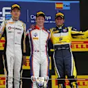 Race 1 podium and results: 1st Johnny Cecotto (COL) Trident, centre. 2nd Jolyon Palmer (GBR) DAMS, left. 3rd Felipe Nasr (BRA) Carlin, right. GP2 Series, Rd2, Barcelona, Spain, 9-11 May 2014.
