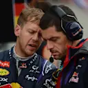Sebastian Vettel (GER) Red Bull Racing and Guillaume Rocquelin (FRA) Red Bull Racing Race Engineer on the grid. Formula One World Championship, Rd4, Chinese Grand Prix, Race, Shanghai, China, Sunday, 20 April 2014