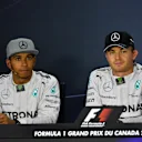 Lewis Hamilton (GBR) Mercedes AMG F1 and Nico Rosberg (GER) Mercedes AMG F1 in the Press Conference. Formula One World Championship, Rd7, Canadian Grand Prix, Qualifying, Montreal, Canada, Saturday, 7 June 2014