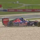 Toro Rosso's Daniil Kyvat skates across the Turn 5 gravel after suffering a problem with the right-rear corner of his car on lap 26. © FOWC Ltd
