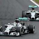 Lewis Hamilton (GBR) Mercedes AMG F1 W05 leads Nico Rosberg (GER) Mercedes AMG F1 W05. Formula One World Championship, Rd11, Hungarian Grand Prix, Race Day, Hungaroring, Hungary. Sunday, 27 July 2014 © Sutton Images. No reproduction without permission