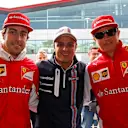 Felipe Massa (BRA) Williams celebrates 200 GP starts with Fernando Alonso (ESP) Ferrari and Kimi Raikkonen (FIN) Ferrari. Formula One World Championship, Rd9, British Grand Prix, Qualifying, Silverstone, England, Saturday, 5 July 2014 © Sutton Images. No reproduction without permission