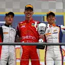 Podium (L to R): Second placed Stoffel Vandoorne (BEL) ART Grand Prix, race winner Raffaele Marciello (ITA) Racing Engineering and third placed Third placed Johnny Cecotto (COL) Trident celebrate on the podium. GP2 Series, Rd8, Spa-Francorchamps, Belgium, 23-24 August 2014. © Sutton Images. No reproduction without permission