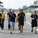 Sebastian Vettel (GER) Red Bull Racing walks the track with Tim Malyon (GBR) Red Bull Racing Performance Engineer, Guillaume Rocquelin (FRA) Red Bull Racing Race Engineer, Michael Manning (GBR) Red Bull Racing Trackside Control Engineer and Antti Kontsas (FIN) Personal Trainer of Sebastian Vettel (GER) Red Bull Racing. Formula One World Championship, Rd13, Italian Grand Prix, Monza, Italy, Preparations, Thursday, 4 September 2014 © Sutton Images. No reproduction without permission