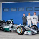 Nico Rosberg (GER) Mercedes AMG F1 and Lewis Hamilton (GBR) Mercedes AMG F1 unveil the Mercedes AMG F1 W05 with Paddy Lowe (GBR) Mercedes AMG F1 Executive Director (Technical) and Toto Wolff (AUT) Mercedes AMG F1 Director of Motorsport. Formula One Testing Preparations, Jerez, Spain, Tuesday, 28 January 2014. © Sutton Images