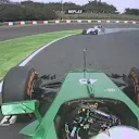 Caterham's Roberto Merhi finds himself facing the wrong direction after spinning at Spoon Curve, prompting Williams' Valtteri Bottas to take evasive action © FOWC Ltd