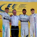 Podium and results: 1st Lewis Hamilton (GBR) Mercedes AMG F1, centre right. 2nd Nico Rosberg (GER) Mercedes AMG F1, left. 3rd Valtteri Bottas (FIN) Williams Martini Racing, right. Paddy Lowe (GBR) Mercedes AMG F1 Executive Director (Technical), centre left. Formula One World Championship, Rd16, Russian Grand Prix, Race, Sochi Autodrom, Sochi, Krasnodar Krai, Russia, Sunday, 12 October 2014