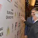 Formula One group CEO Bernie Ecclestone and Anar Alakbarov, Executive Director of the Heydar Aliyev Foundation and the president of Azerbaijan Automobile Federation, at the unveiling of the layout of the exciting new Hermann Tilke-designed Baku European Grand Prix street circuit at a special press event in Baku, Azerbaijan, October 7, 2014 © Baku Grand Prix