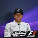Race winner Lewis Hamilton (GBR) Mercedes AMG F1 in the Press Conference. Formula One World Championship, Rd16, Russian Grand Prix, Race, Sochi Autodrom, Sochi, Krasnodar Krai, Russia, Sunday, 12 October 2014