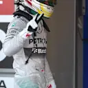Pole sitter Lewis Hamilton (GBR) Mercedes AMG F1 in parc ferme. Formula One World Championship, Rd16, Russian Grand Prix, Qualifying, Sochi Autodrom, Sochi, Krasnodar Krai, Russia, Saturday, 11 October 2014