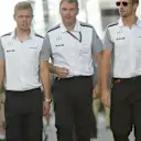 (L to R): Kevin Magnussen (DEN) McLaren, Dave Redding (GBR) McLaren and Jenson Button (GBR) McLaren. Formula One World Championship, Rd16, Russian Grand Prix, Practice, Sochi Autodrom, Sochi, Krasnodar Krai, Russia, Friday, 10 October 2014