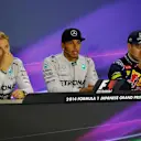 (L to R): Nico Rosberg (GER) Mercedes AMG F1, Lewis Hamilton (GBR) Mercedes AMG F1 and Sebastian Vettel (GER) Red Bull Racing in the Press Conference. Formula One World Championship, Rd15, Japanese Grand Prix, Race, Suzuka, Japan, Sunday, 5 October 2014