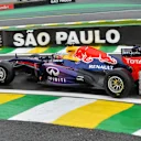 Sebastian Vettel (GER) Red Bull Racing RB9, with aero sensors and unbranded Pirelli 2014 development slick tyres. Formula One World Championship, Rd19, Brazilian Grand Prix, Practice, Sao Paulo, Brazil, Friday, 22 November 2013